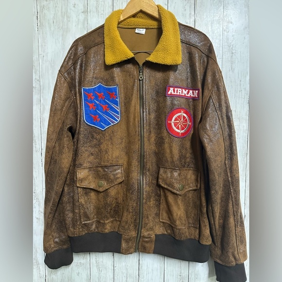 Spirit Top Gun Men Aviator Faux Leather Bomber Jacket Size L - Picture 8 of 9